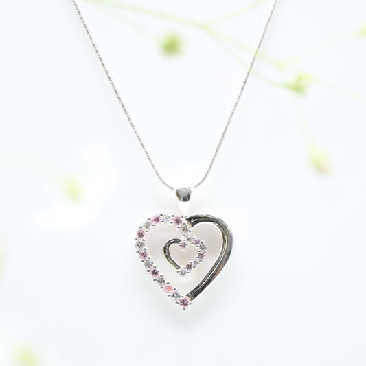 Pink Zircon Heart Pendant in 925 Silver- Without Chain - IAC Galleria