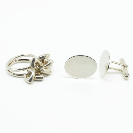 Plain Silver Cufflinks & Ring Set in 925 Silver - IAC Galleria