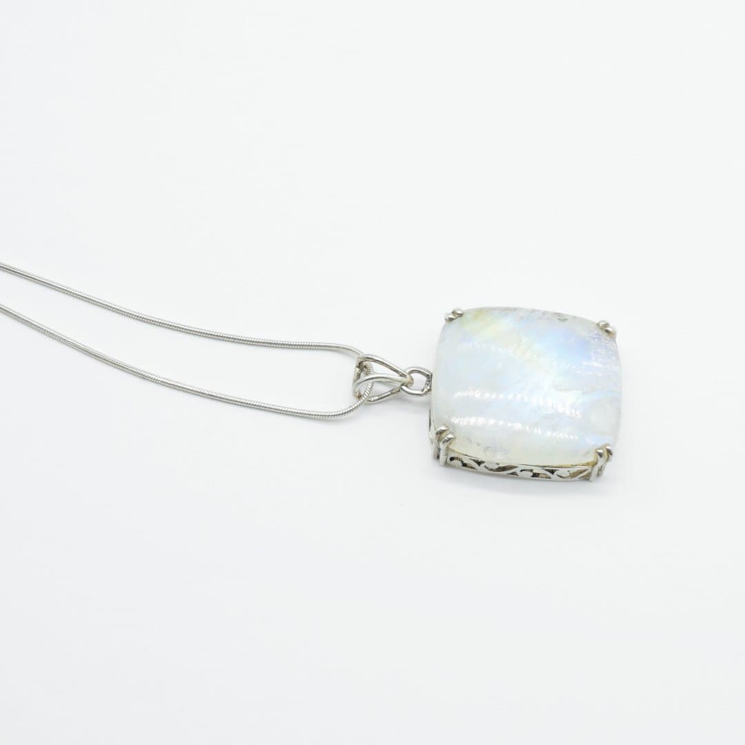 Rectangular Moonstone Pendant in 925 Silver- Without Chain - IAC Galleria