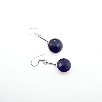 Round Amethyst Dangler Earrings in 925 Silver - IAC Galleria