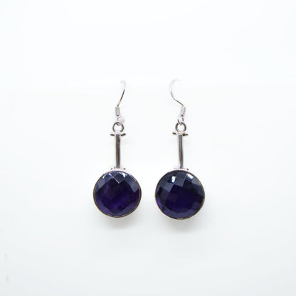 Round Amethyst Dangler Earrings in 925 Silver - IAC Galleria