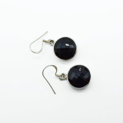 Round Black Onyx Earrings in 925 Silver - IAC Galleria