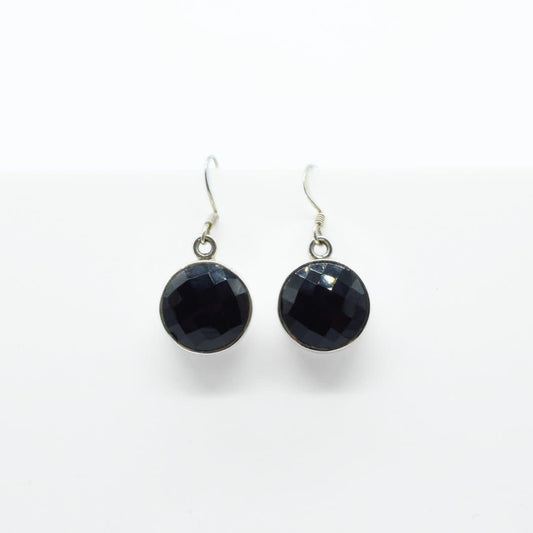 Round Black Onyx Earrings in 925 Silver - IAC Galleria