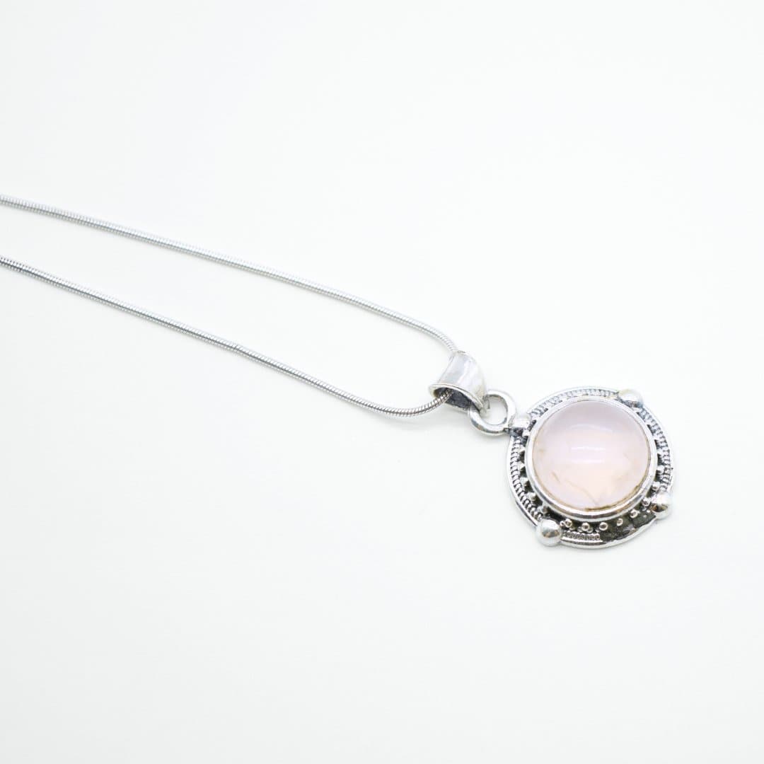 Round Rose Quartz Pendant in 925 Silver- Without Chain - IAC Galleria