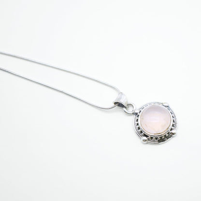 Round Rose Quartz Pendant in 925 Silver- Without Chain - IAC Galleria