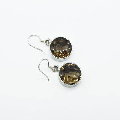 Round Smoky Topaz Earrings in 925 Silver - IAC Galleria