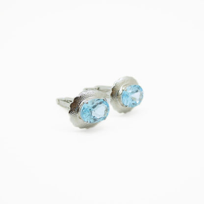 Scalloped Edge Blue Topaz Cufflinks in 925 Silver - IAC Galleria