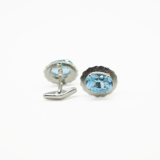 Scalloped Edge Blue Topaz Cufflinks in 925 Silver - IAC Galleria