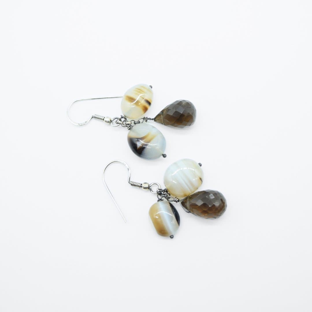 Smoky Topaz & Onyx Dangler Earrings in 925 Silver - IAC Galleria