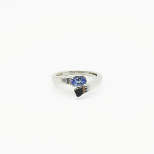 Tanzanite Ring with an Overlapping Band in 925 Silver - IAC Galleria