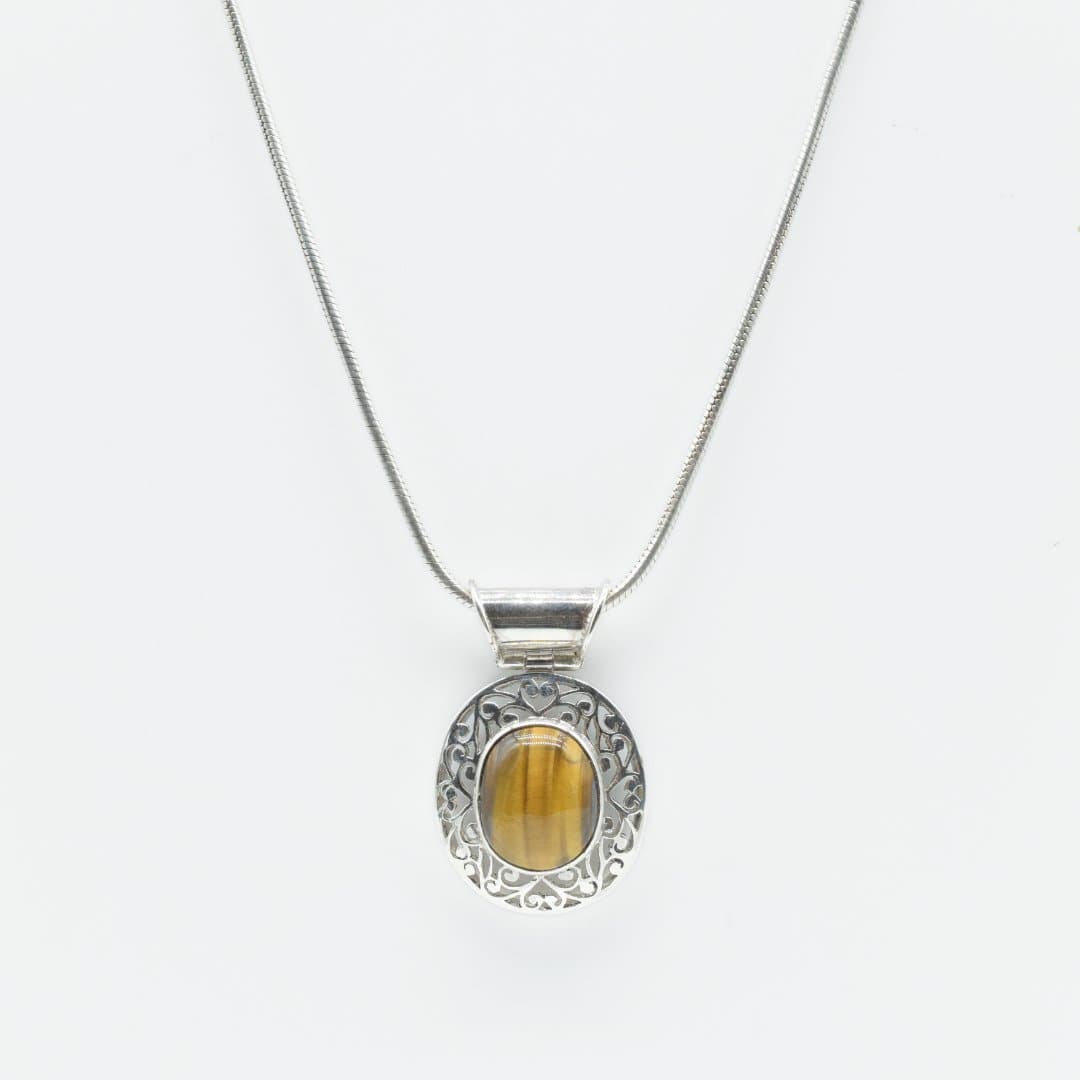 Tiger's Eye Paisley Pendant in 925 Silver- Without Chain - IAC Galleria