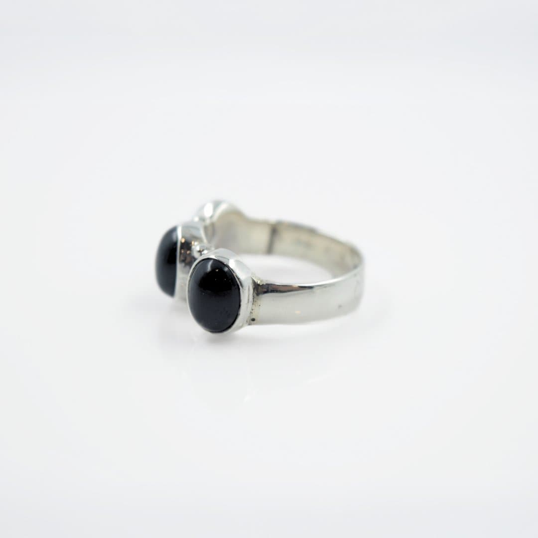 Tri-Black Onyx Cabochon Ring in 925 Silver - IAC Galleria