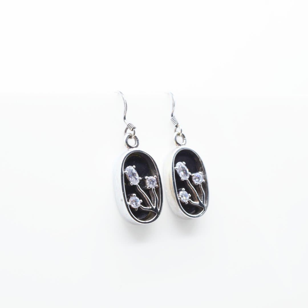 Zircon & Enamel Floral Earrings in 925 Silver - IAC Galleria